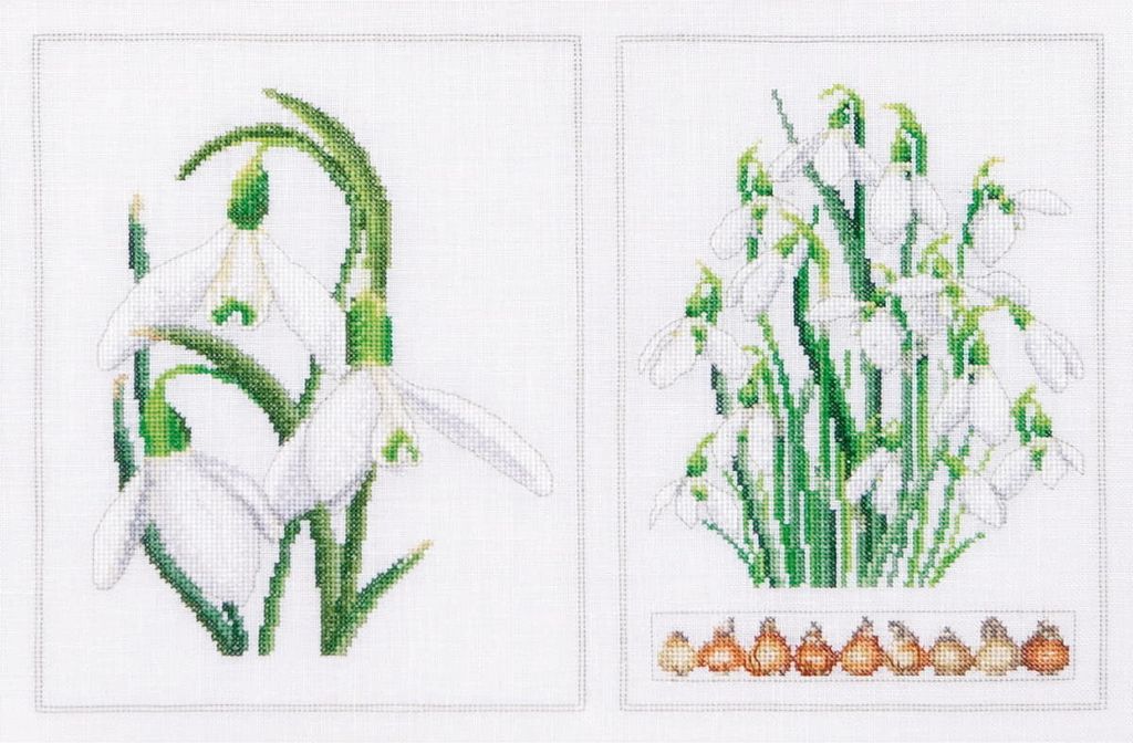 Thea Gouverneur Kreuzstich Stickpackung "Schneeglöckchen-Panel Zählstoff", Zählmuster, 34x22cm