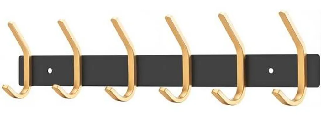 Porte-manteau mural bicolore 6 crochets acier inoxyable Noir et Or