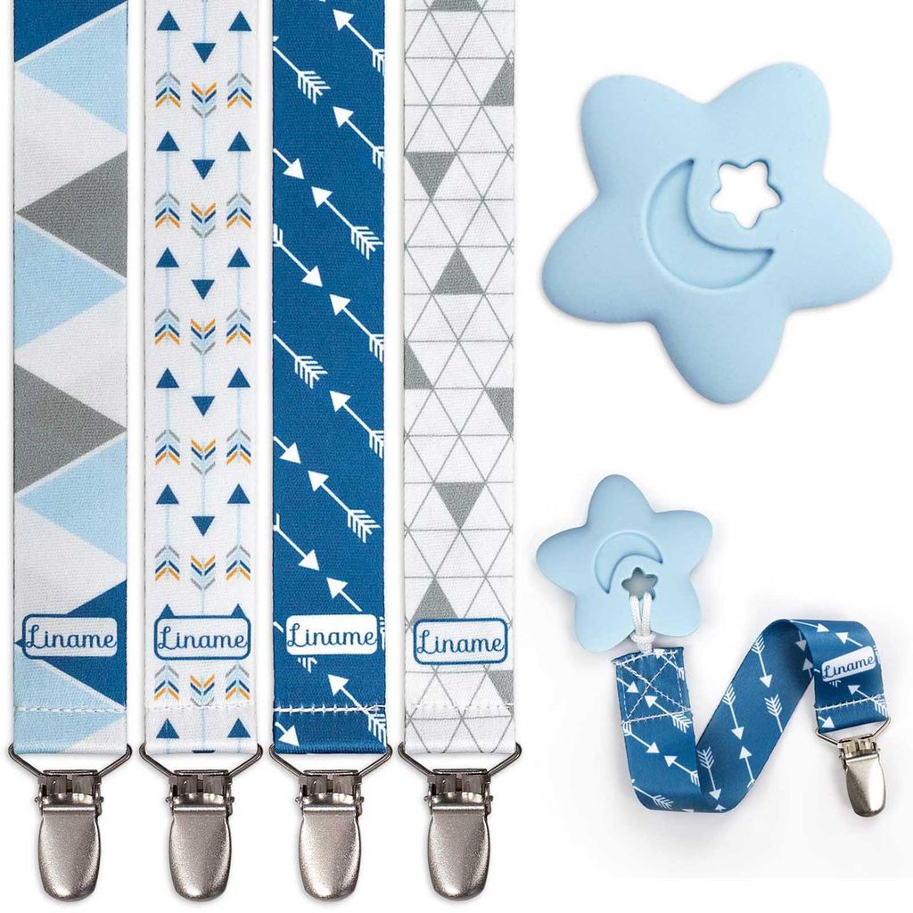 4er Set Schnullerkette Blau mit Metallclip inkl. Produktbild 