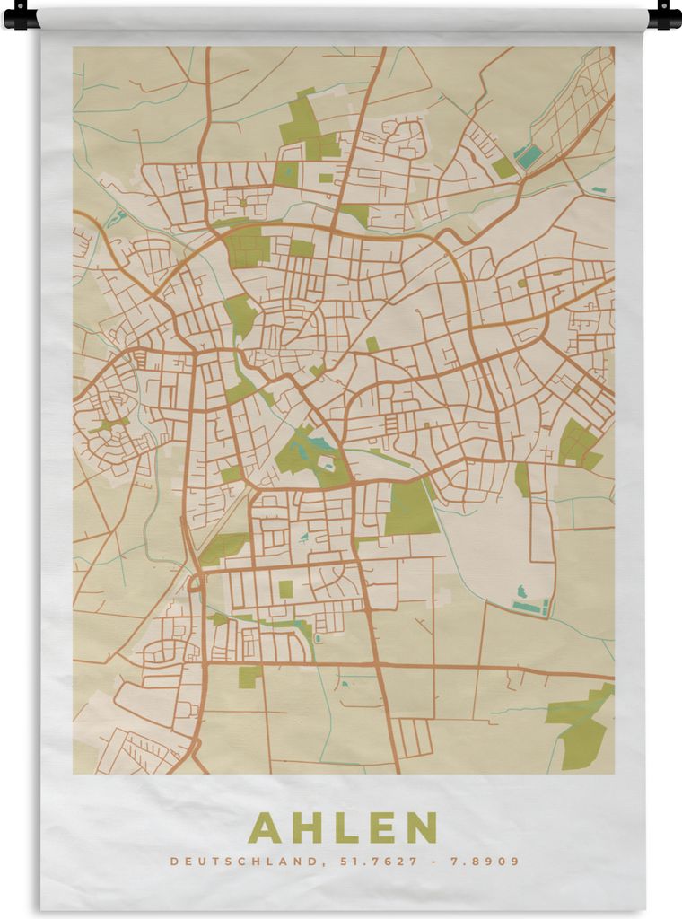 MuchoWow Wandteppich Wandbehang Stadtplan - Ahlen - Vintage - Karte 90x135 cm Tapisserie Dekoration Wandtuch - Baumwolle - Wandskulptur