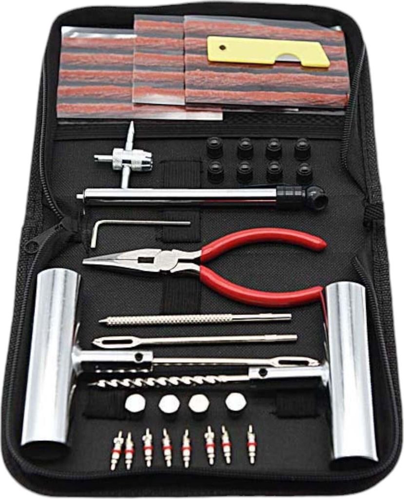 Reifenreparaturset - Komplettset - Requisitenset - Inklusive praktischer Aufbewahrungstasche - Reparaturset für Motorrad, Moped oder Auto - Reifen...