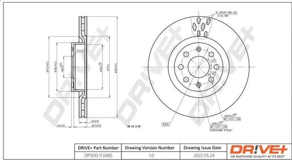 Disque de frein Dr!ve+ DP1010 robuste et durable pour essieu avant