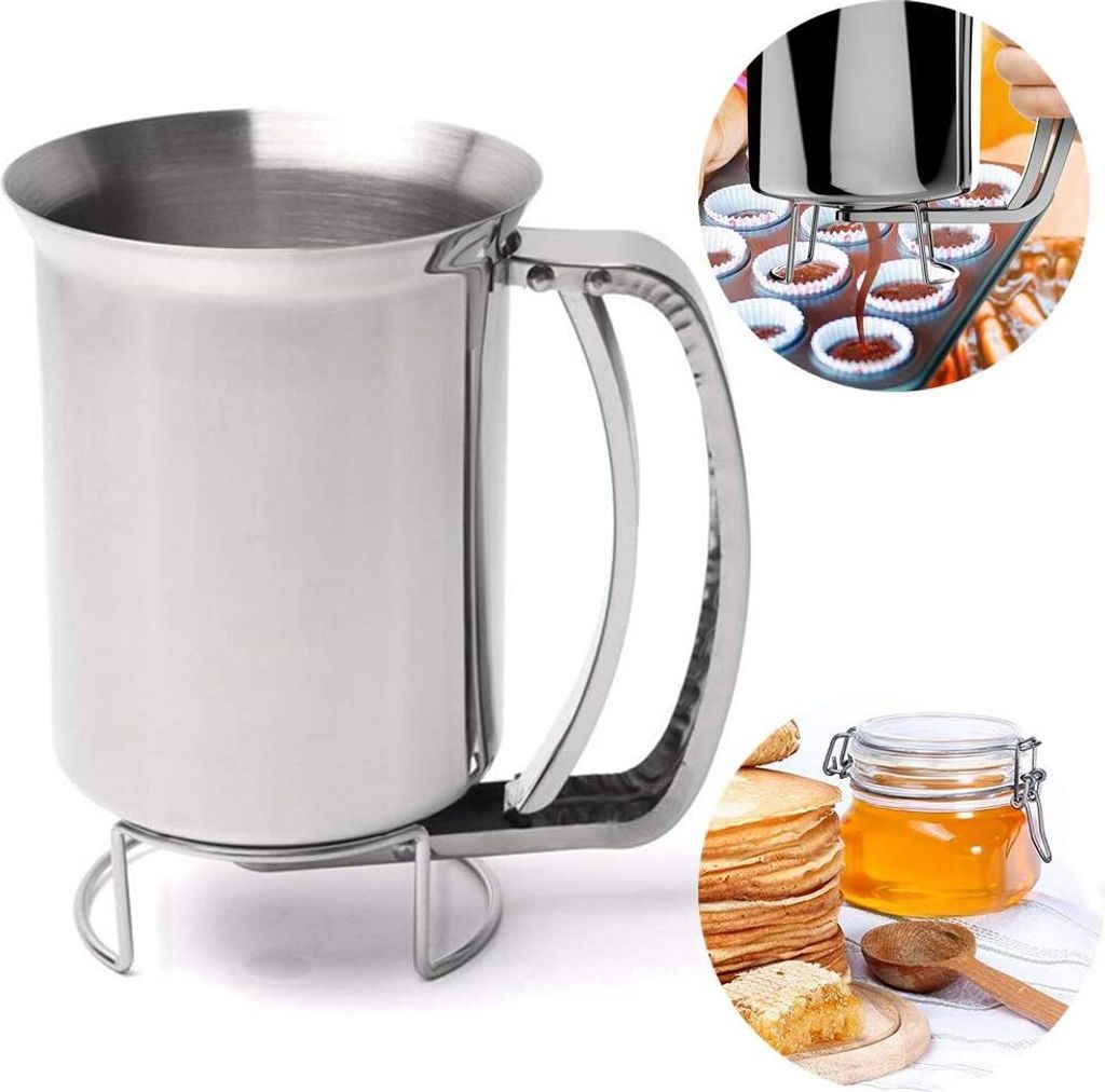 Edelstahl Pfannkuchenteigspender Handheld Pancake Batter Dispenser Trichter Teig Backen Werkzeug Geeignet für Moderne Haushaltsküchen, Konditorei...