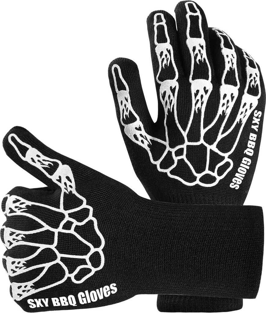 Grillhandschuhe, rutschfeste Ofenhandschuhe aus Silikon bis 800 °C mit zusätzlichem Unterarmschutz, einzigartigem Design und doppelten hitzebest...