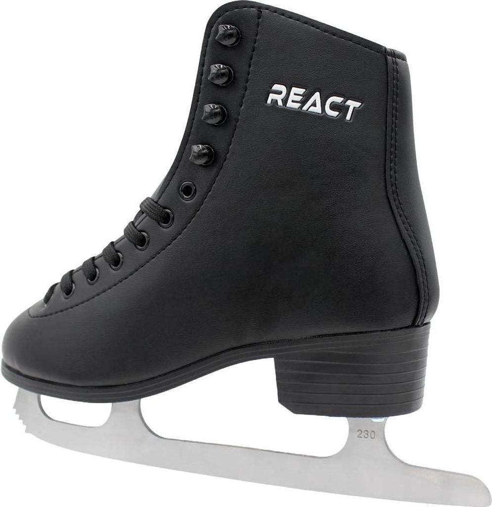 A single black figure skating boot shown from the side.