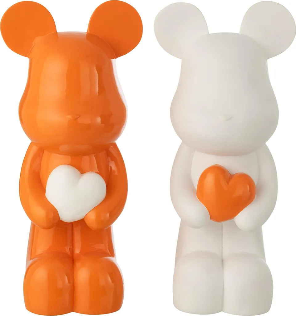 Décoration d'Intérieur Ours Cœur J-Line Blanc et Orange Foncé Grand Modèle