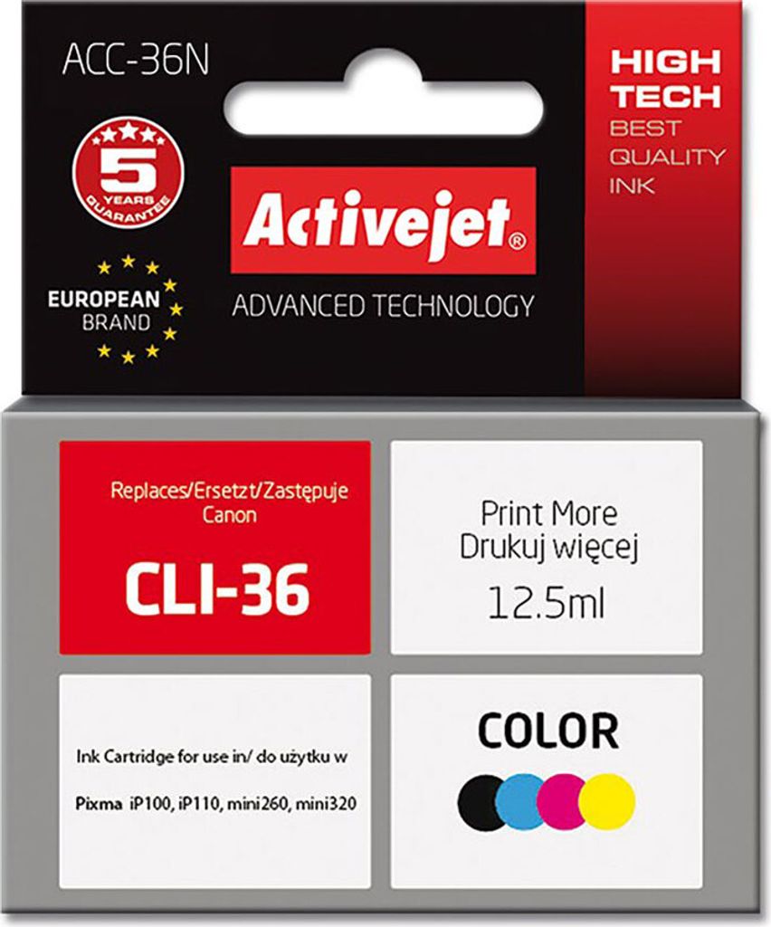 Activejet ACC-36N Tintenpatrone (Ersatz für Canon CLI-36; Höchst; 12 5 ml; Farbe)