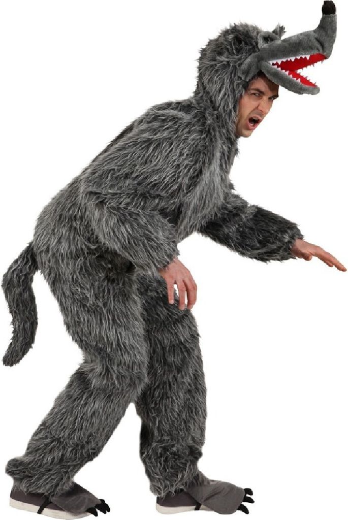 Herren Kostüm Grauer Wolf Overall Märchen Fasching Karneval