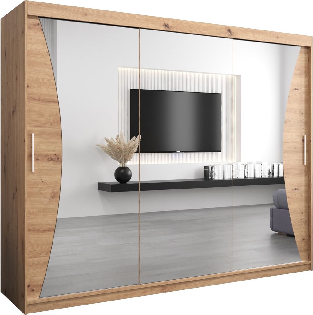 Kleiderschrank, Schiebetürenschrank Schlafzimmer, Schrank mit Spiegel MONACO 250 cm