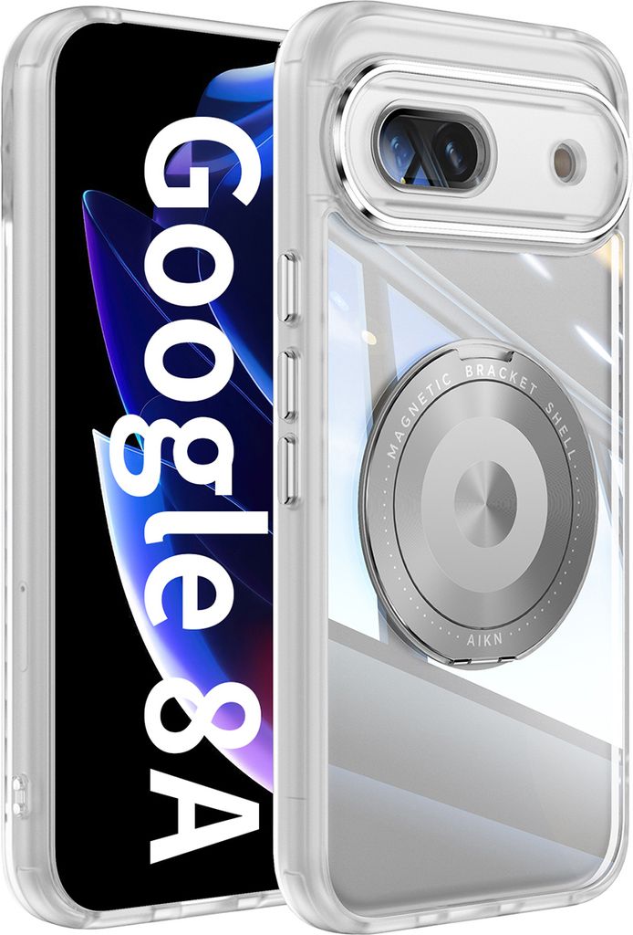 Handyhülle für Google Pixel 8A Transparent Militärschutz mit Magnetring Ständer und Kameraabdeckung Weiß