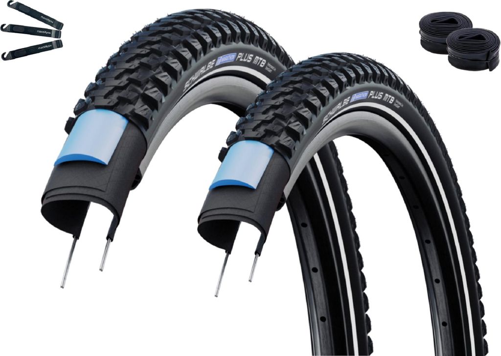 Schwalbe Fahrradreifen 2 x Marathon Plus MTB SmartGuard E-50 ADDIX Schwarz-Reflex 57-559 (26 x 2.10) + 2 x Schwalbe Schläuche AV13 inkl. maxxi4you...