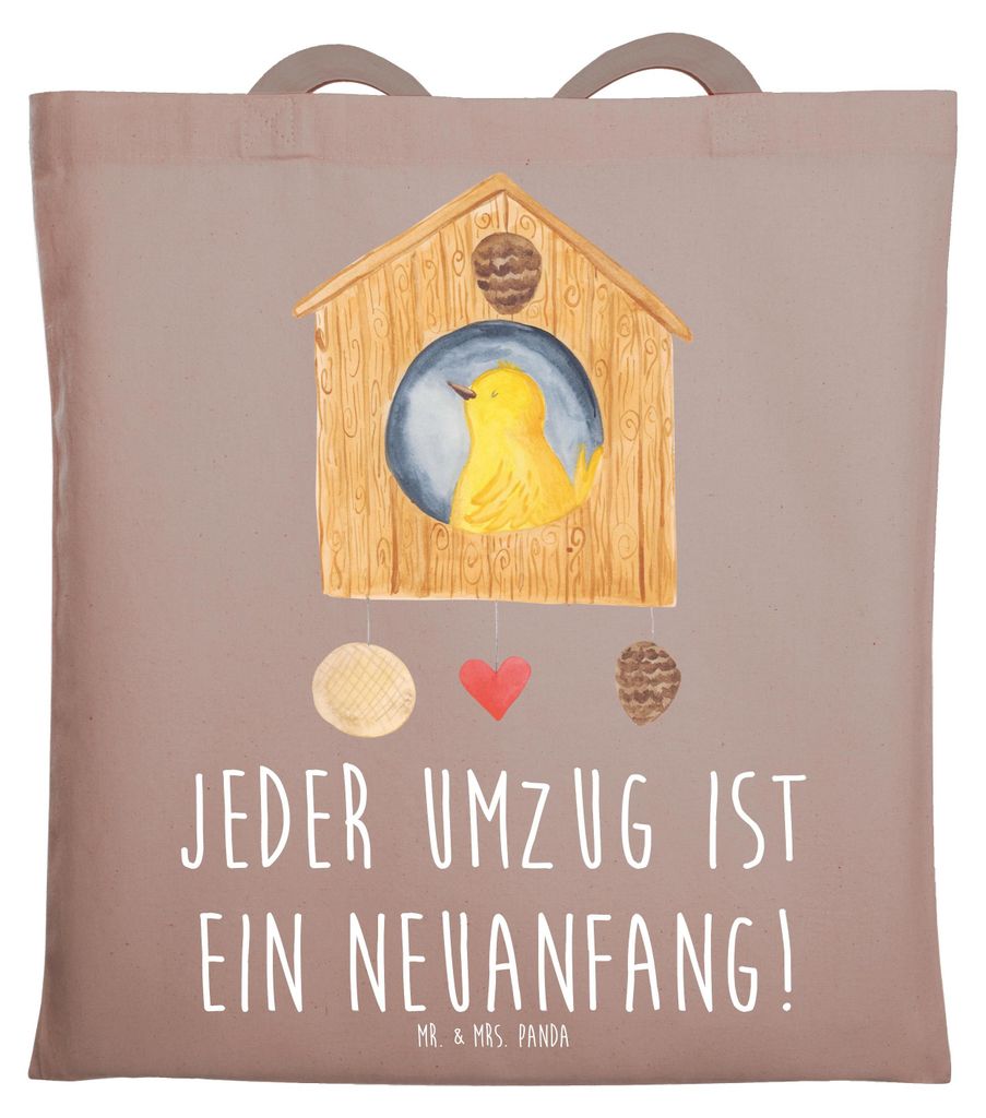 Mr. & Mrs. Panda Einkaufstasche Umzug Neuanfang - Braun Pastell - Geschenk, Abenteuer, Tasche, Laptoptasche, Geschenkideen, totebag, Trost, Tote Ba...