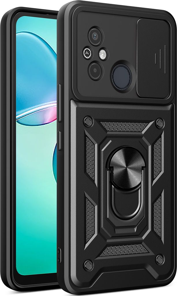 Hülle für Xiaomi Redmi 12C mit Ring Ständer Halter Dia Kameraschutz TPU PC Hybrid Handyhülle Schwarz