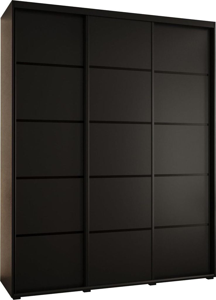 MEBLE KRYSPOL Cannes 4 Schrank mit 3 Schiebetüren - 205,2x190x60 cm - Schwarz Schwarz Schwarz