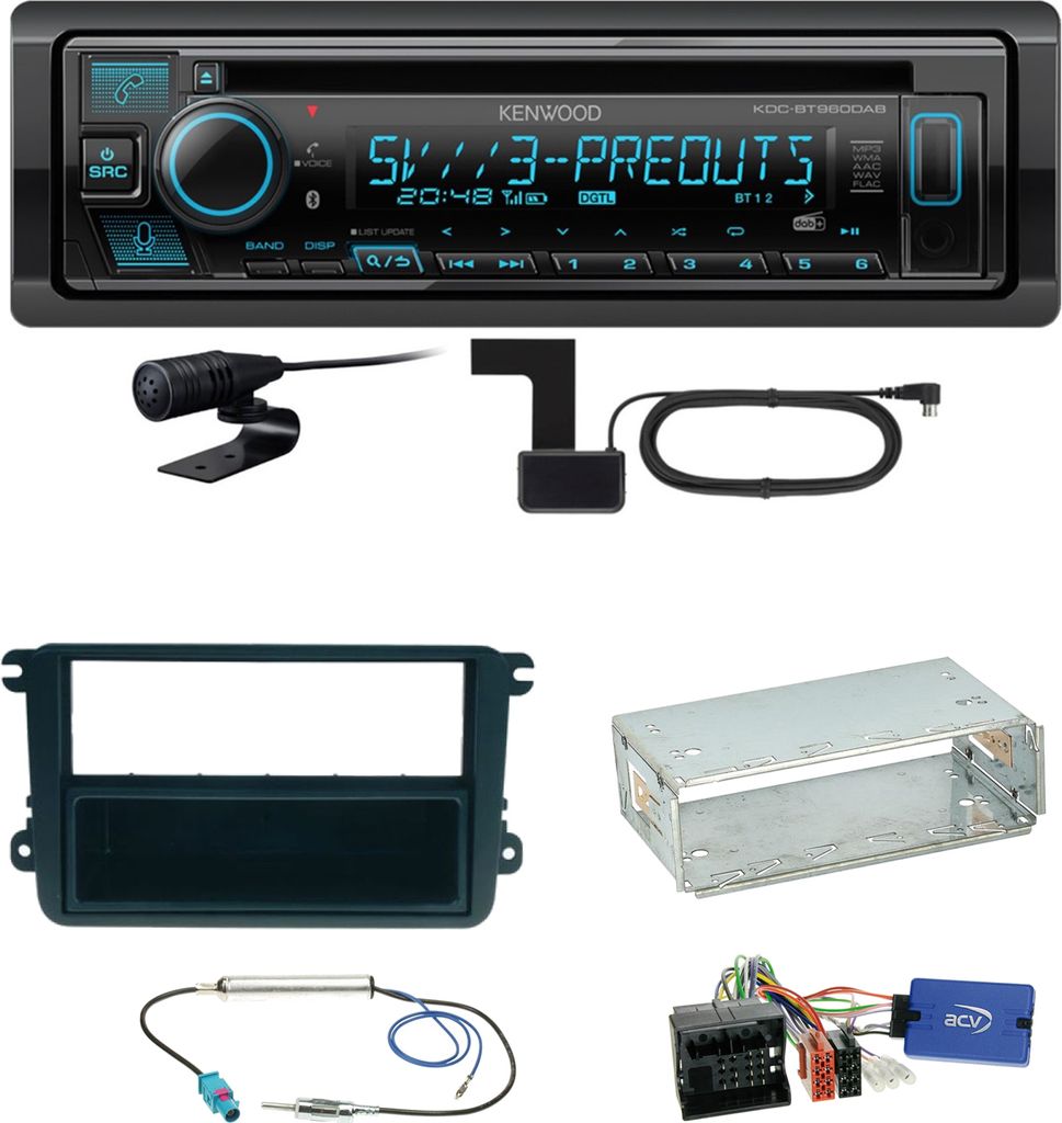 Kenwood KDC-BT960DAB Bluetooth DAB Einbauset für EOS Polo Caddy Amarok Scirocco