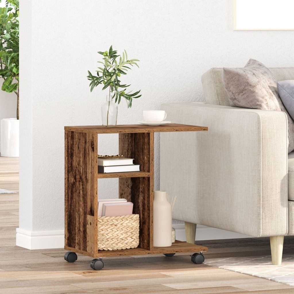 Möbel Beistelltisch mit Rollen Altholz 50x30x55 cm Holzwerkstoff - Beistelltische 869144