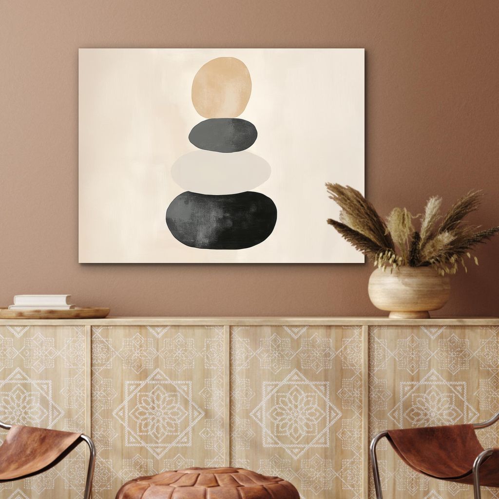MuchoWow Wanddekoration Metall Metallbild Wandkunst 80x60 cm Japandi - Wabi sabi - Beige MuchoWow Aluminium Gemälde - Alubild