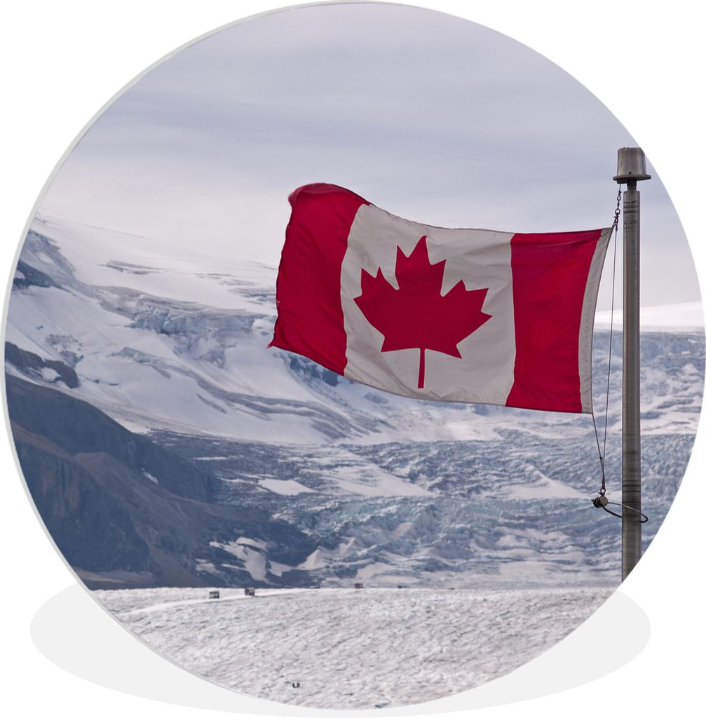 MuchoWow Rundes Wandbild - Runde Bilder Die kanadische Flagge in einer Winterlandschaft Ø 30 cm Kreis Wanddekoration Kunststoff - Wandkreis - Wa...