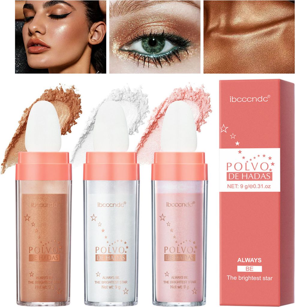 3 x Highlighter puder, Glitter Highlighter, Shimmer, Produktbild 3