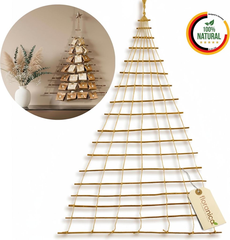 Floranica Holzleiter für Adventskalender 100x140cm Tannenbaum aus Ästen Natürliche Hängedeko festliche Dekoration Weihnachtsschmuck Weihnachtsdeko