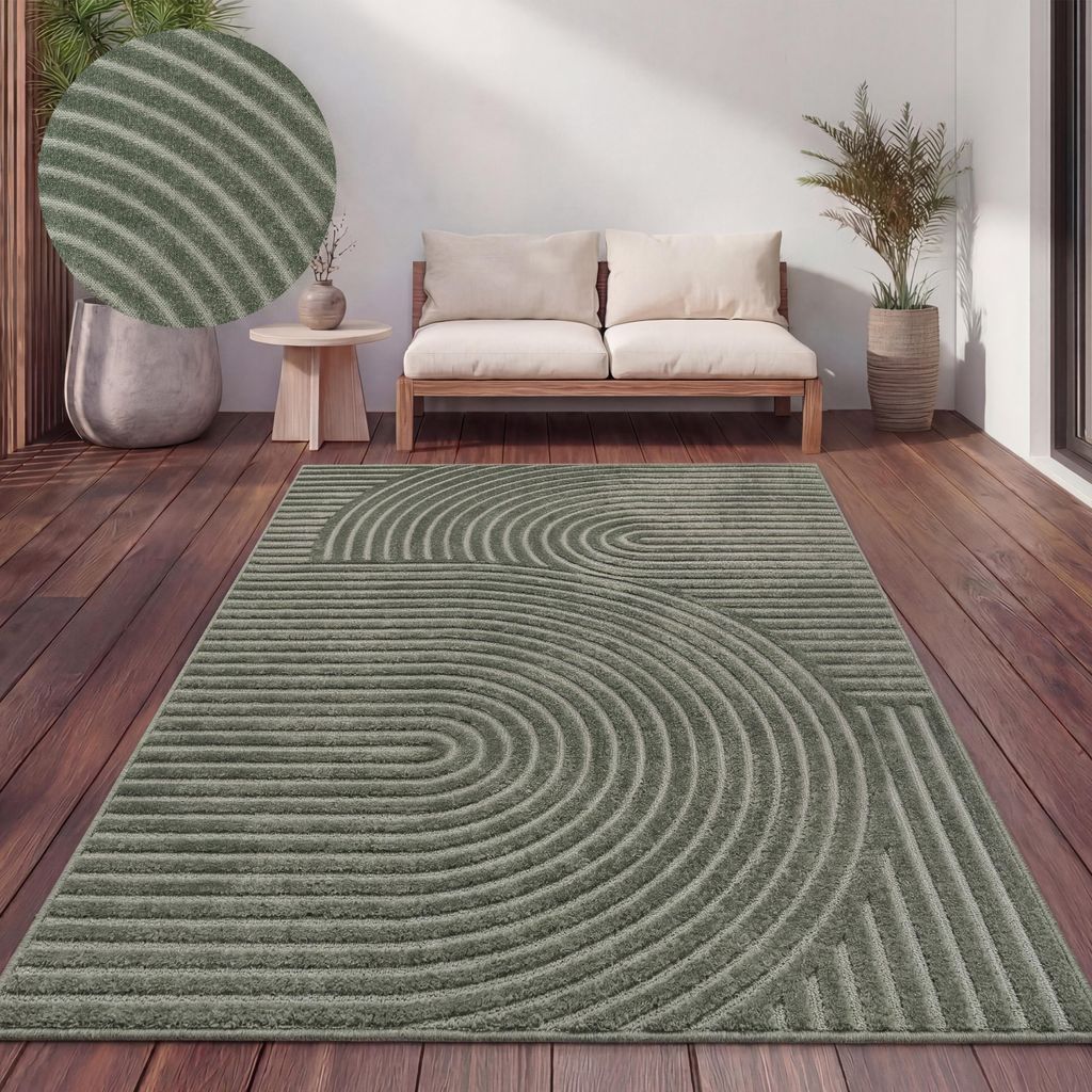 Outdoor Teppich Wetterfest Balkon Wohnzimmer Skandinavisches Boho Einfarbig Grösse 120x160 cm