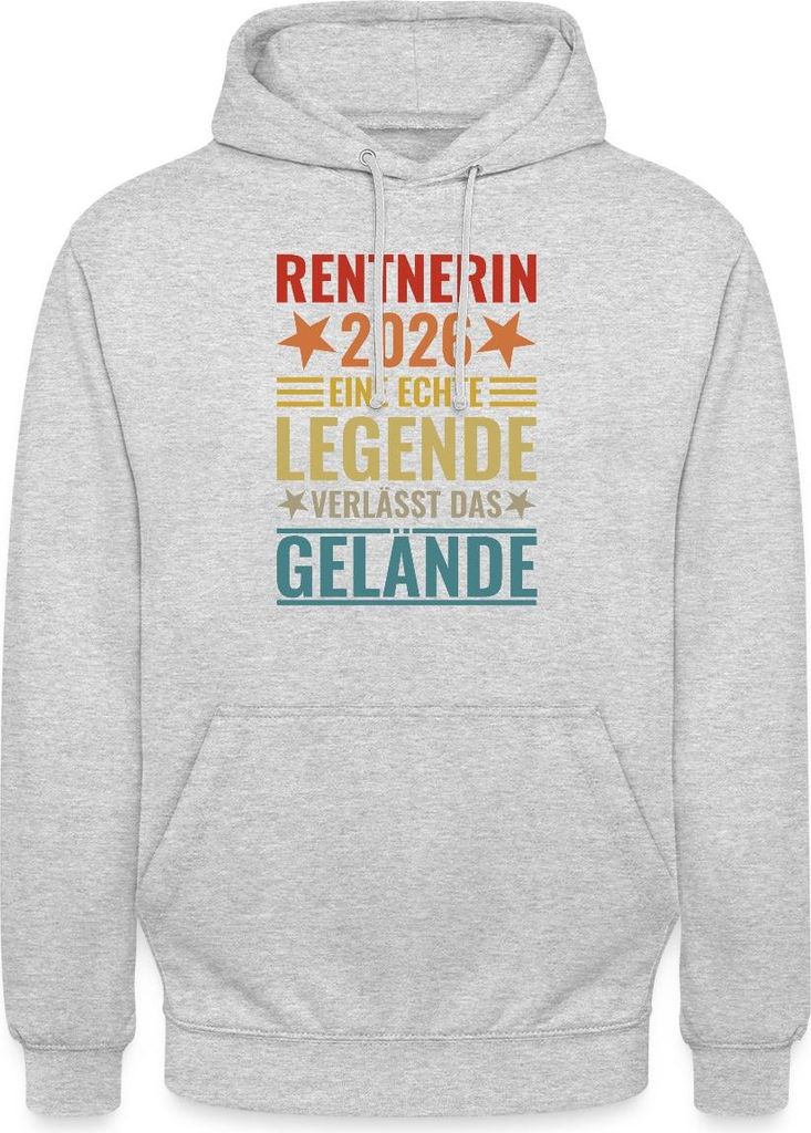 Spreadshirt Rentnerin 2026 Echte Legende verlässt das Gelände Uni Hoodie, 4XL, Hellgrau meliert