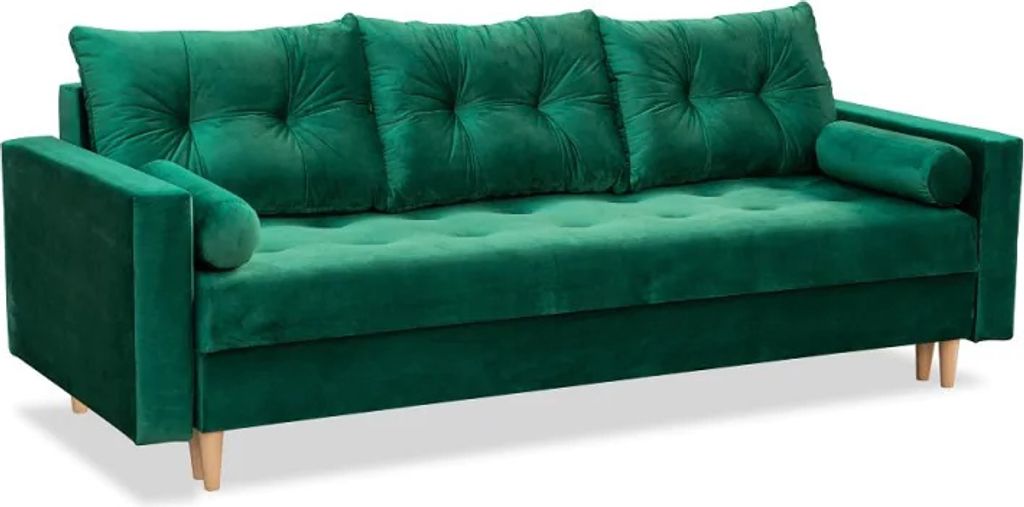 Schlafsofa Bandi, Sofa mit Schlaffunktion und Bettkasten, Klappsofa, Schlafcouch aus Veloursstoff, Couch in Frabe: Grün