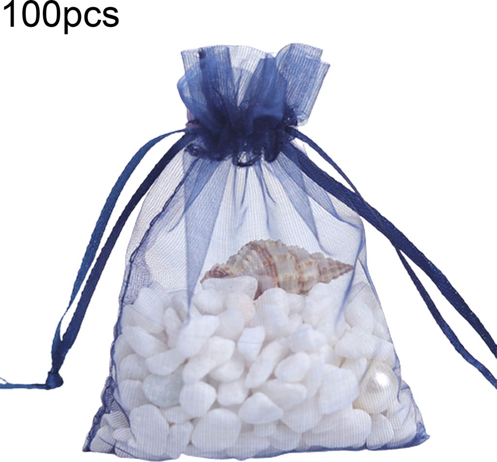 100pcs Solid Color Garn Geschenktüte Hochzeit Süßigkeiten Lucky Beutel Aufbewahrungsbehälter-Navy blau ,Größen:7x9cm