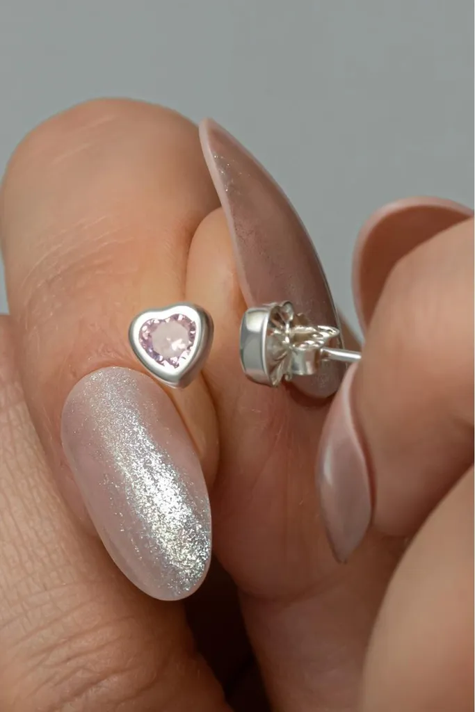 Boucles d'oreilles argent rhodié anti-ternissement et zircon rose