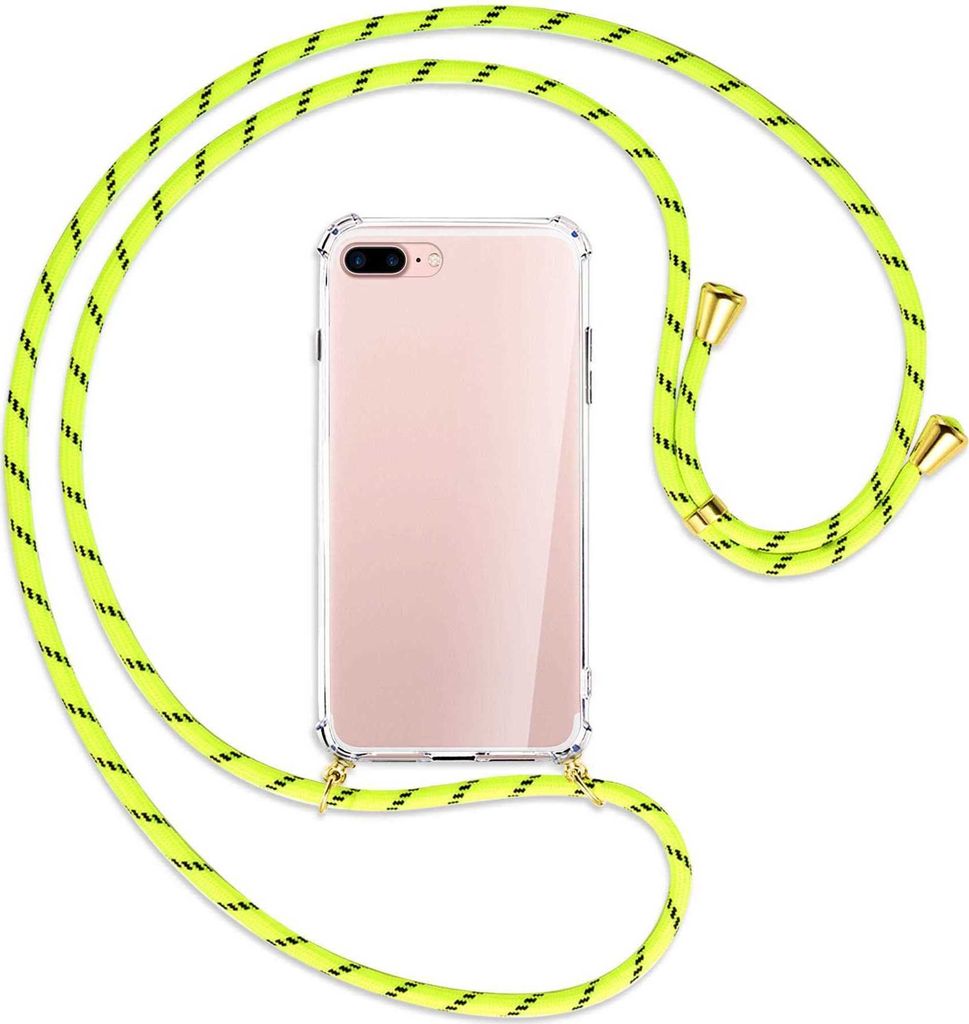Handykette Backcover-Schutzhülle mit Band (Metall goldfarben) für Apple iPhone 7 Plus / 8 Plus - neongelb