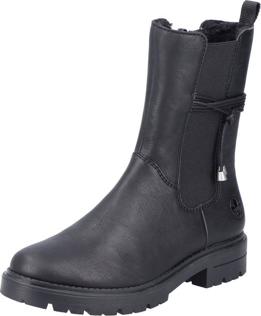 Rieker Damen Chelsea Boot Elastikeinsatz Warmfutter Kordel Stiefelette Z2880, Größe:38 EU, Farbe:Schwarz