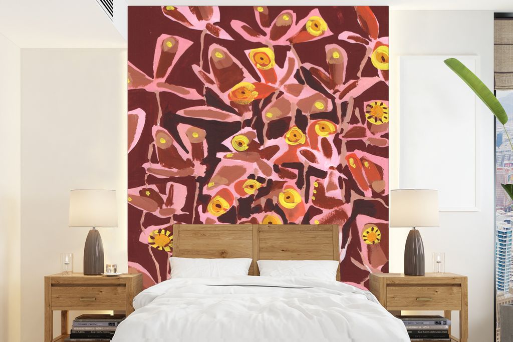 MuchoWow Fototapete für Wohnzimmer oder Schlafzimmer Wandtapete Vinyl Motivtapete Braun - Retro - Schmetterlinge - Tiere - Hippie - 205x280 cm -...