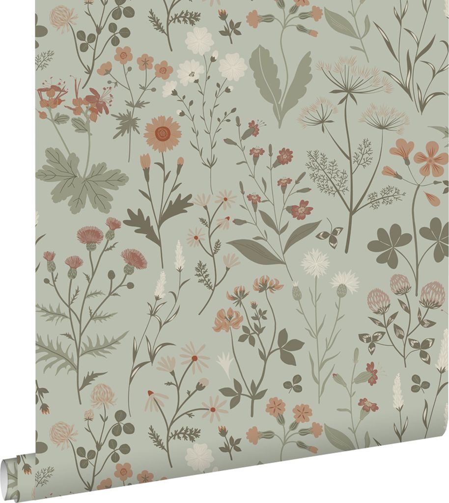 ESTAhome Tapete Feldblumen Mintgrün 53 cm x 10.05 m