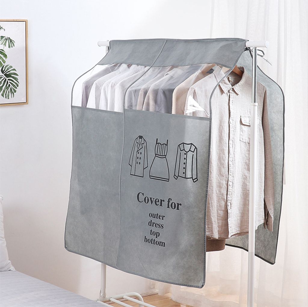 Kleiderständer-Abdeckung 120x150x50 Cm – Staubschutz Aus PEVA/Oxford, Grau, Mit Reißverschluss & Sichtfenstern, Für Wäscheständer