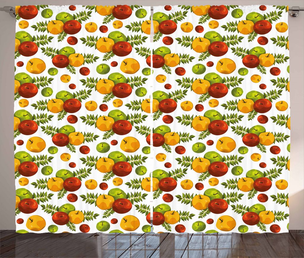 ABAKUHAUS Apfel Rustikaler Gardine, Herbst-Ernte-Saison, Schlafzimmer Kräuselband Vorhang mit Schlaufen und Haken, 280 x 245 cm, Burnt Sienna Gelb