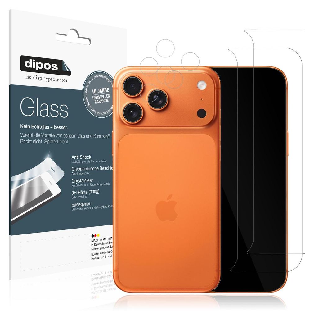2x Schutzfolie für Apple iPhone 17 Pro mit Kameraschutz - Anti-Shock 9H Folie dipos Glass Kunststoffglas