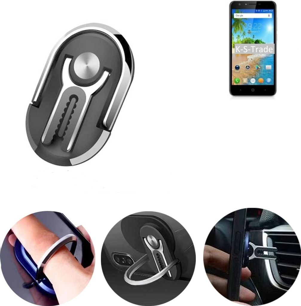 K-S-Trade 3in1 Smartphone-Ring Handy-Ring kompatibel mit Doogee Y6C Fingerhalterung Handyring Tischständer Lüftungsgitter-Halterung Tisch Ständer