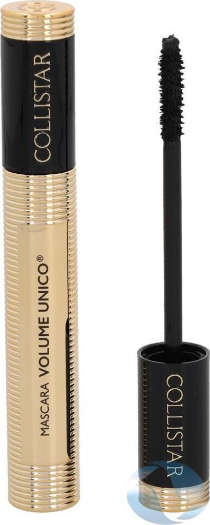 A product shot of a mascara tube and its wand.