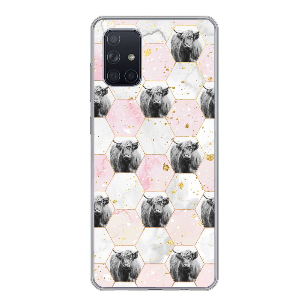 MuchoWow Handyhülle Schutzhülle Hülle für Samsung Galaxy A51 5G Schottischer Highlander - Muster - Gold Silikon Softcase Handy Hülle - Abbil...