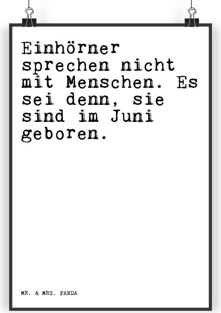 Mr. & Mrs. Panda Bild Einhörner sprechen nicht mit... DIN A5 - Weiß - Geschenk, Geburtstag, Plakat, drucke, lustiger Spruch, Sprüche, Unicorn, w...