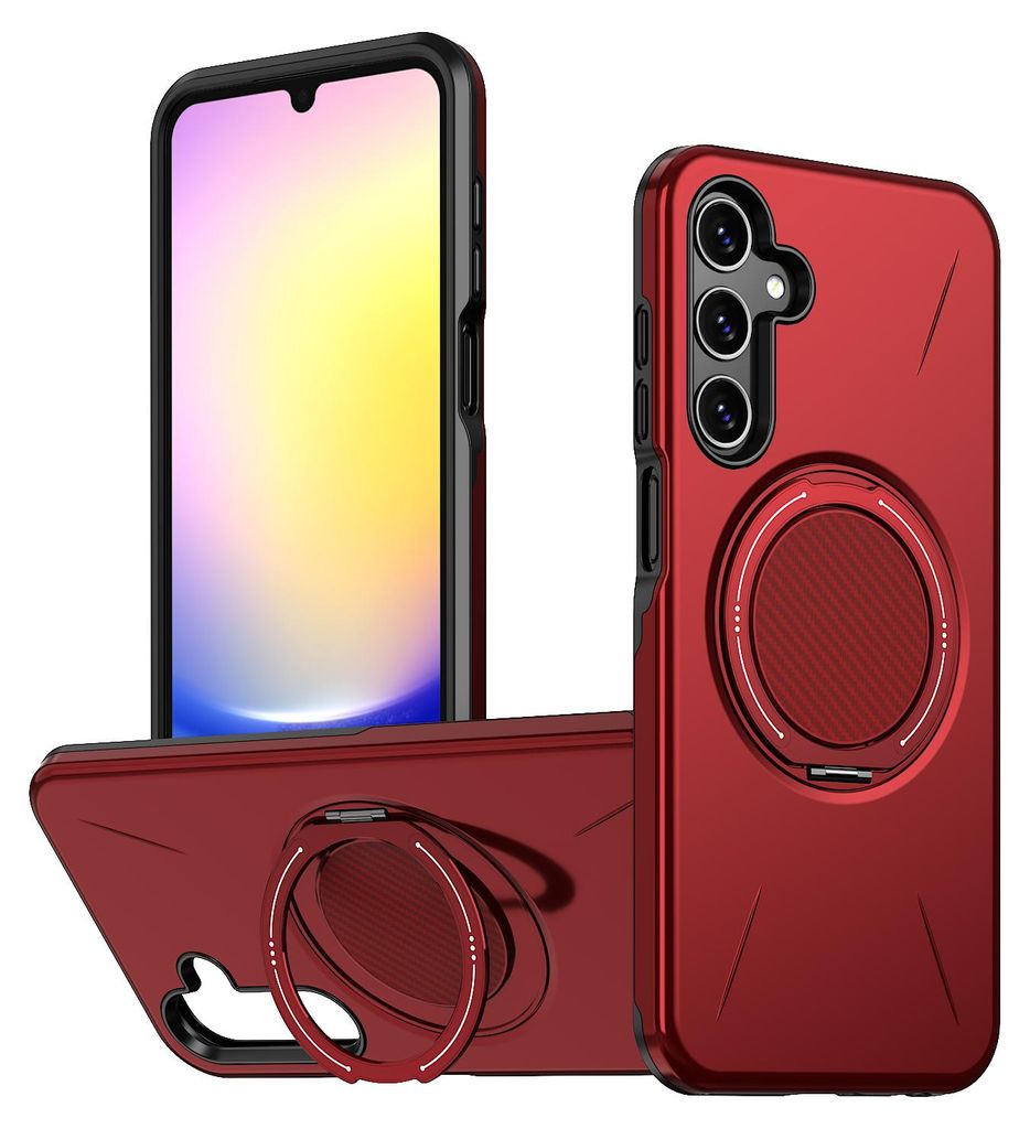 Magnetisch Hülle für Samsung Galaxy A25, Stoßfeste Weich TPU und Hard PC Schutzhülle mit Ringhalter Ständer Rot
