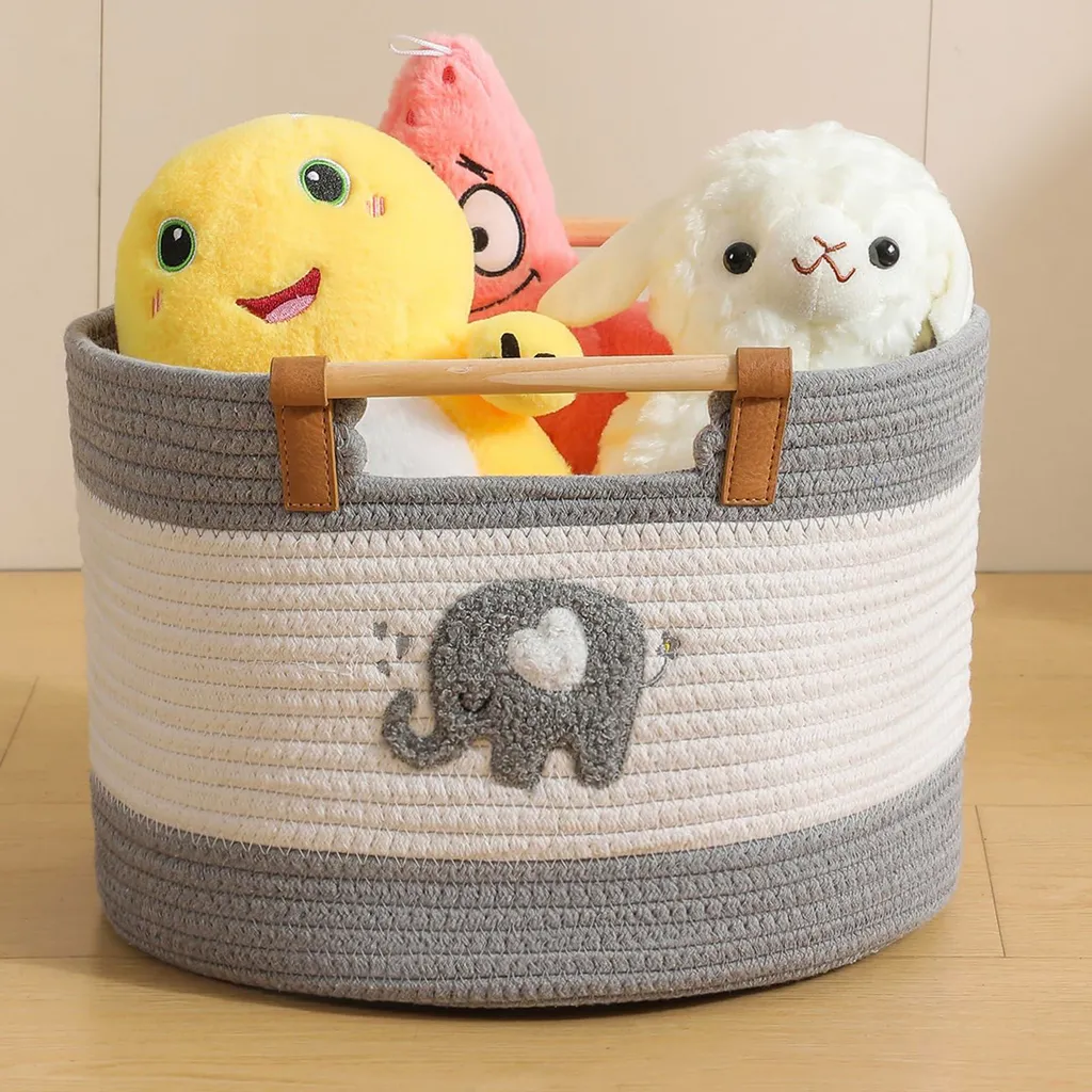 Panier de rangement en corde de coton éléphant brodé pour chambre bébé