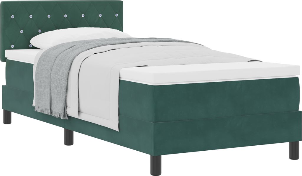 Möbel Bettrahmen, Boxspringbett mit Matratze Dunkelgrün Samt - Klassische Betten Neu81823