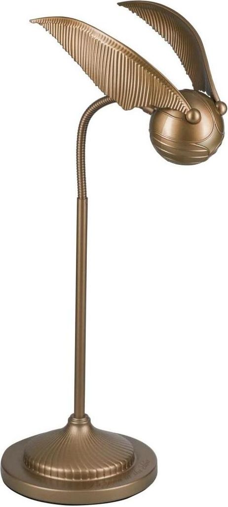 A golden snitch desk lamp on a white background.