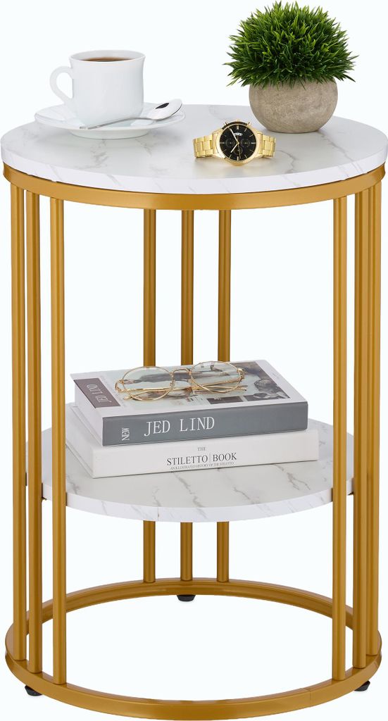 Relaxdays Beistelltisch Marmoroptik, 2 Ablagen, für Produktbild 