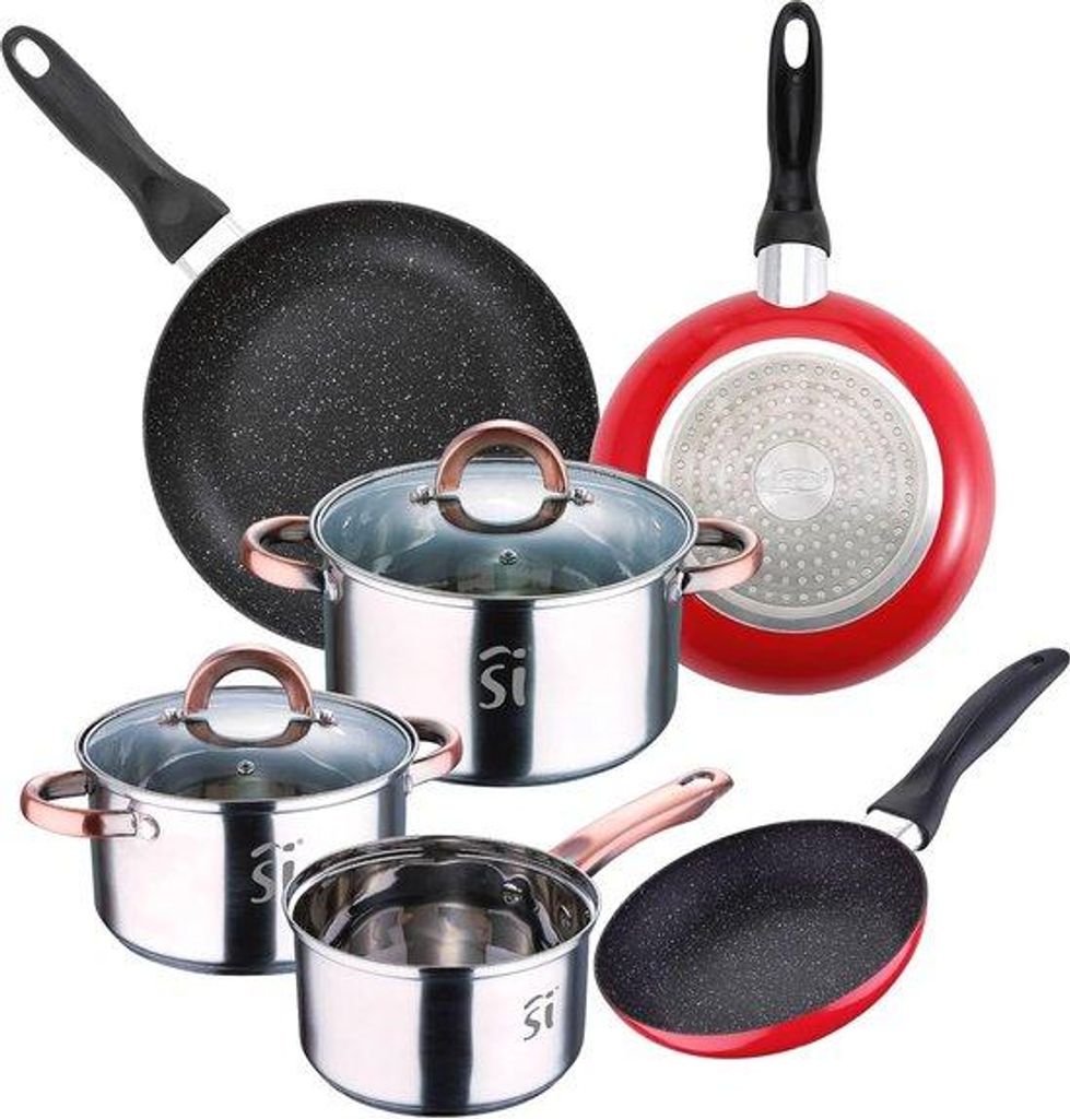 5-teilige Pfanne mit Marmorkeramik und Induktion