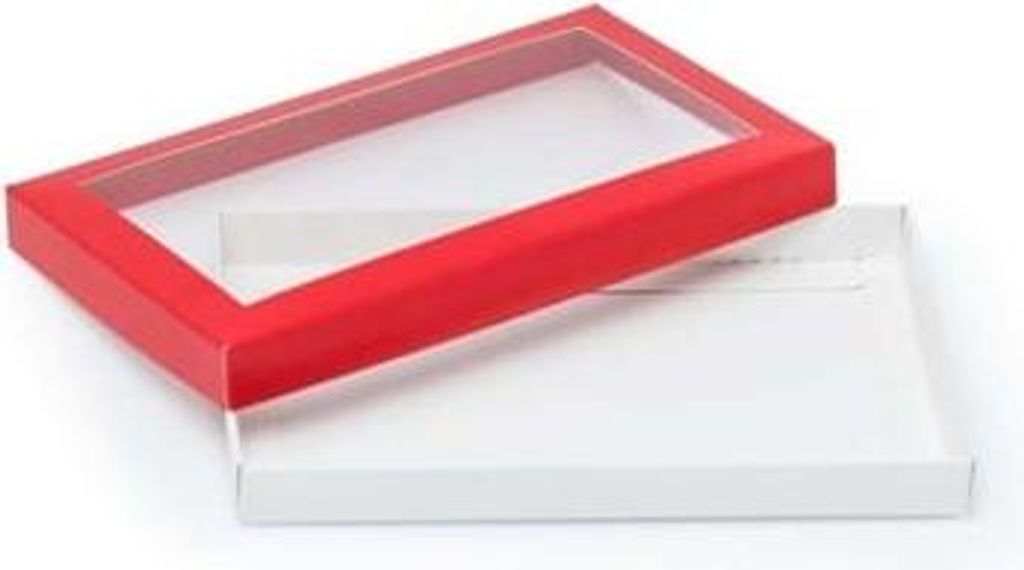 Dekorative Geschenkbox aus Karton, rot, 200 x 120 x 20 mm, mit Fenster