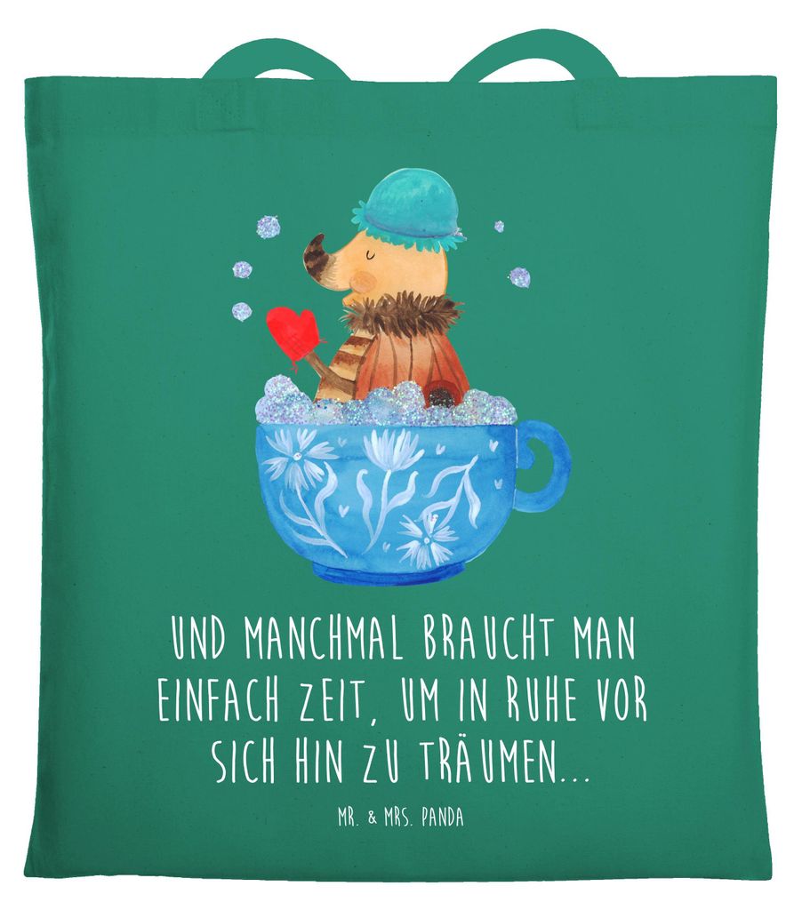 Mr. & Mrs. Panda Tote Bag Nachtfalter Schaumbad - Mint - Geschenk, Stoffbeutel, einkaufstasche baumwolle, Bad, WC, Tasche, Lustige Sprüche, Jutebe...