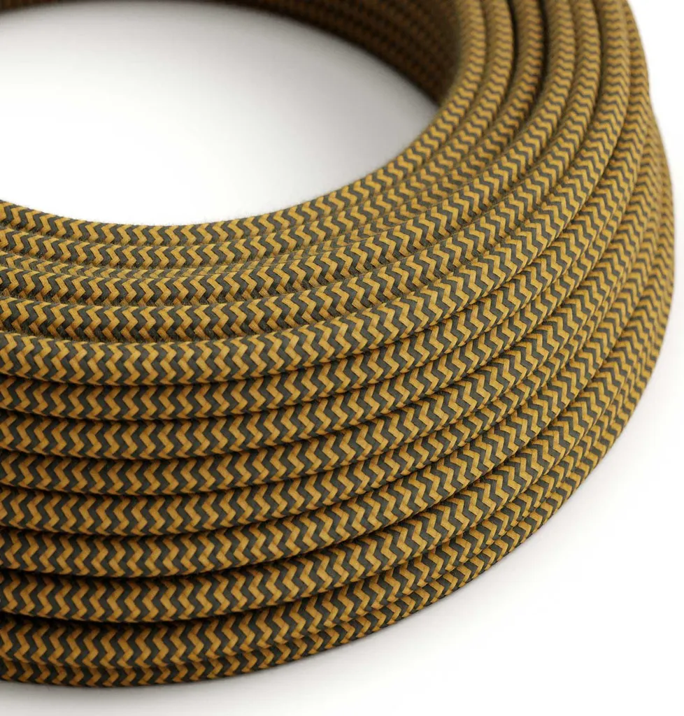 Fil Électrique en Tissu Effet Soie Golden Honey et Gris Anthracite 10m