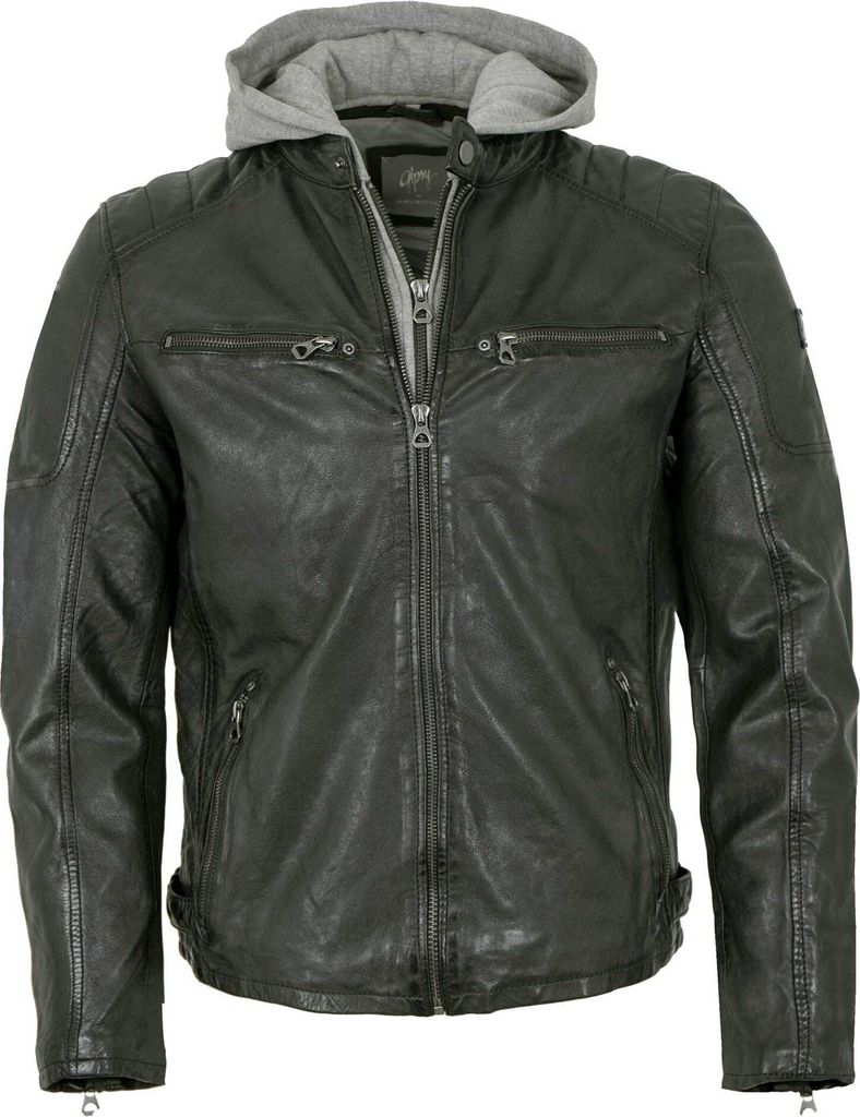 Gipsy by Mauritius - Herren Lederjacke Kapuze Lammnappa dunkelgrün : 3XL